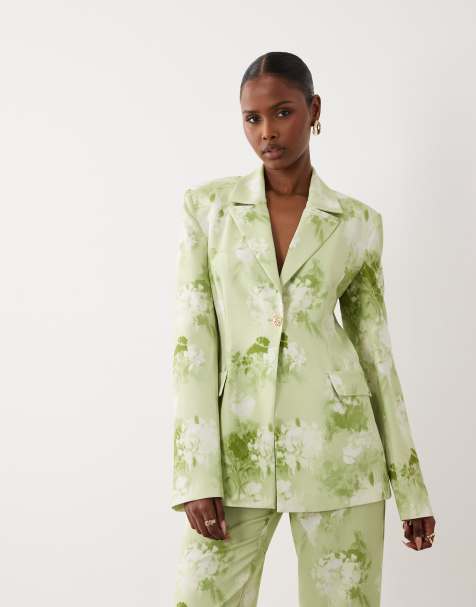 ASOS LUXE co-ord tailored blazer in light green blurred floral - view 1