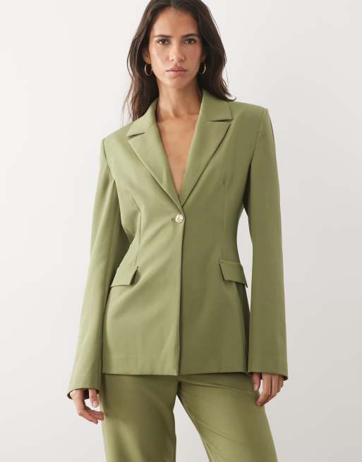 ASOS LUXE co-ord tailored blazer and suit trousers in olive, 2 of 3