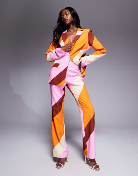 ASOS LUXE co-ord tailored suit trousers in striped print in pink - view 1