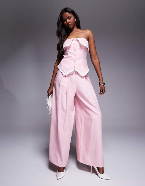 ASOS LUXE co-ord tailored trouser in pink stripe - view 1