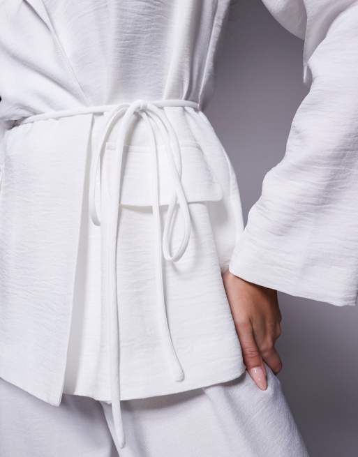 ASOS LUXE co-ord tie waist summer blazer in white, 2 of 4