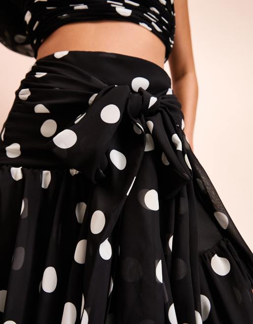 ASOS LUXE co ord tiered ruffle polka dot organza maxi skirt in monochrome