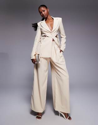 ASOS LUXE ASOS LUXE co-ord wide leg trousers in stone-Neutral