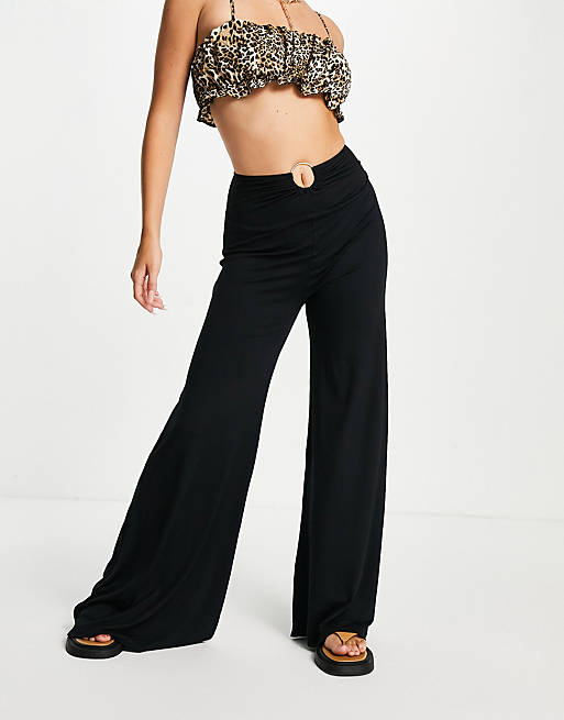 ASOS DESIGN co-ord wide leg trousers with ring detail in black