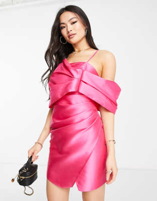 ASOS LUXE - Cocktailkleid aus rosa Satin mit schmalen Trägern