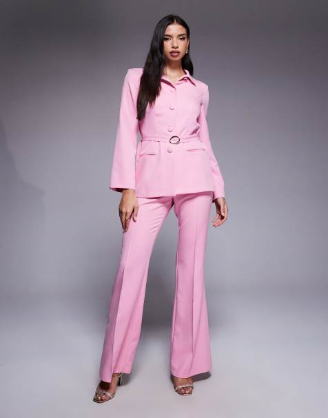 ASOS LUXE collared button down blazer with belt in pink (part of a set) - view 1