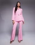 [ASOS LUXE] ASOS LUXE collared button down blazer with belt in pink (part of a set) 16 PINK