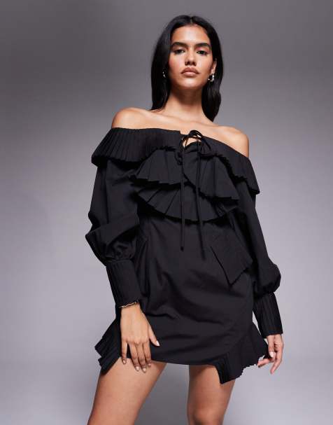 ASOS LUXE collared mini dress in black - view 1