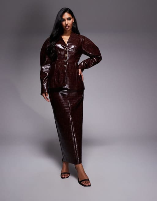 ASOS LUXE - Coordinato color cioccolato effetto coccodrillo