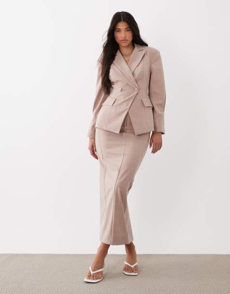 ASOS LUXE - Coordinato rosa a quadri con gonna longuette midi e blazer stretto in vita - view 1