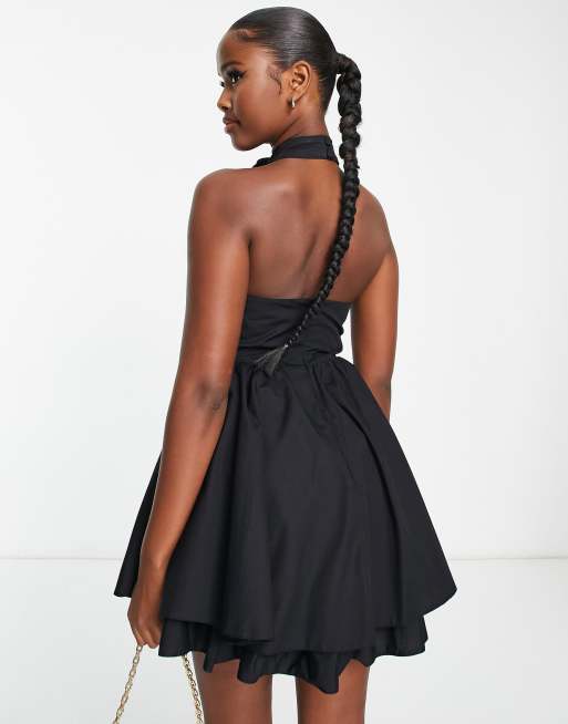 ASOS LUXE corsage halter neck mini dress in black