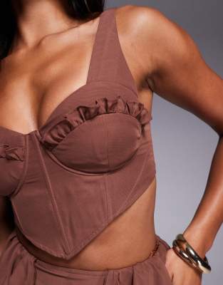 Asos Luxe Corset Cropped Top With Ruffle Detail