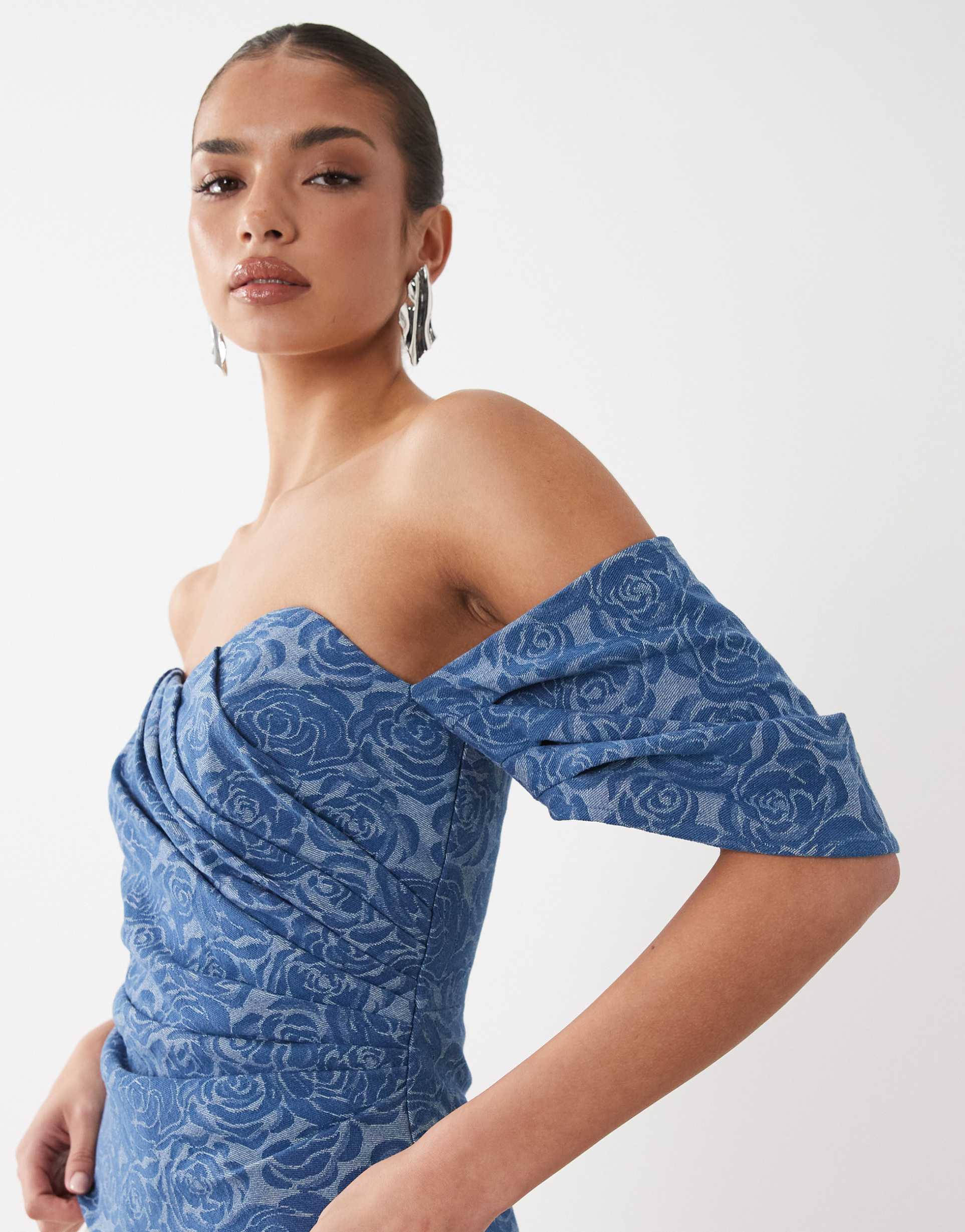 asos luxe corset denim wrap top in blue