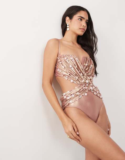 ASOS LUXE costume da bagno con cut-out in rosa - view 1