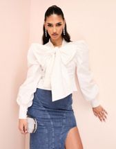 ASOS LUXE organza long sleeve top with bow detail and cami in