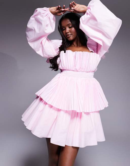 Skater Skirt White Frill Detail Pleated Skater Dress Halter Neck