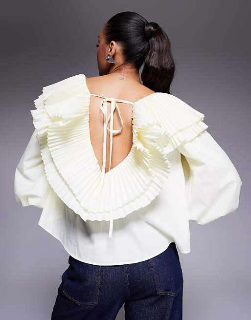 ASOS LUXE cotton poplin pleated over-sized blouse in ASOS LUXE cotton poplin pleated over-sized blouse in