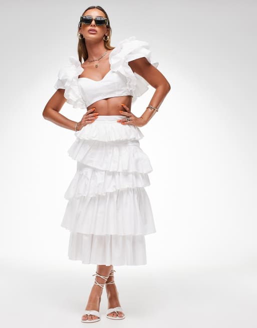 White ruffle shop skirt set