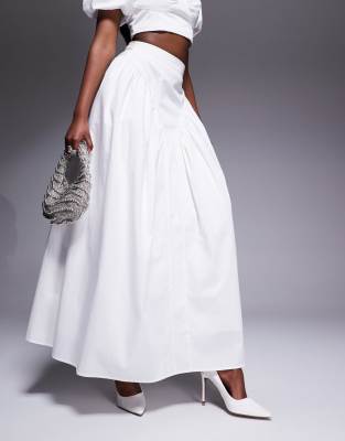 Asos Luxe Cotton Sateen Exaggerated Maxi Skirt With Bow Back