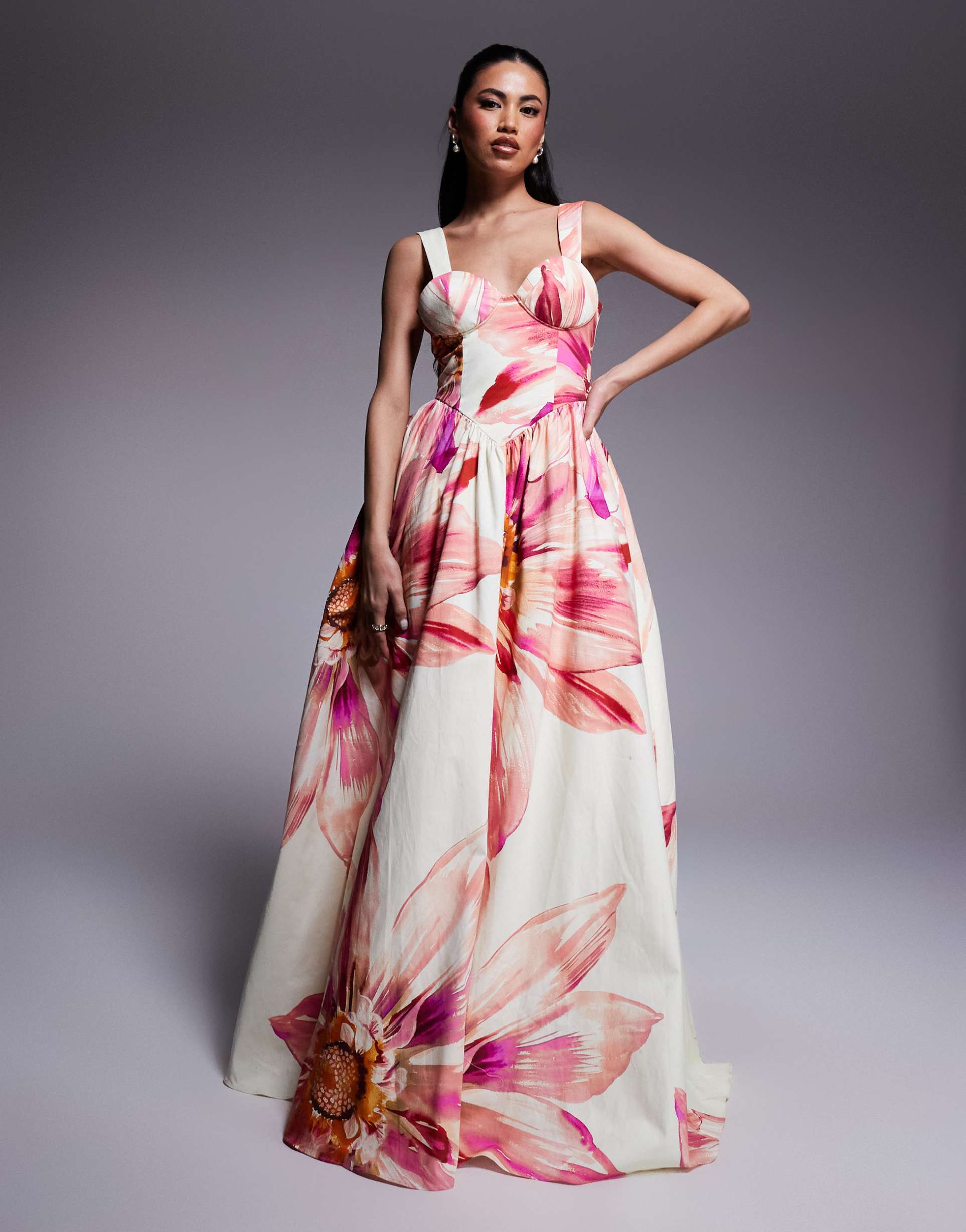 asos luxe cotton sateen premium maxi dress in oversized floral print