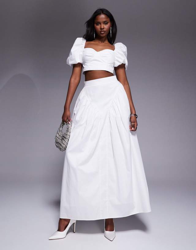 ASOS LUXE cotton sateen puff sleeve top in white - part of a set