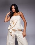 [ASOS LUXE] ASOS LUXE cotton twill bandeau corsage top in buttermilk (part of a set)-Yellow 8 Buttermilk