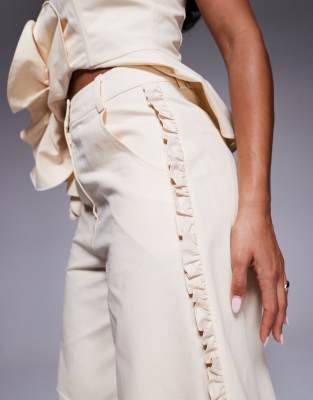 Asos Luxe Cotton Twill Barrel Pants With Ruffle