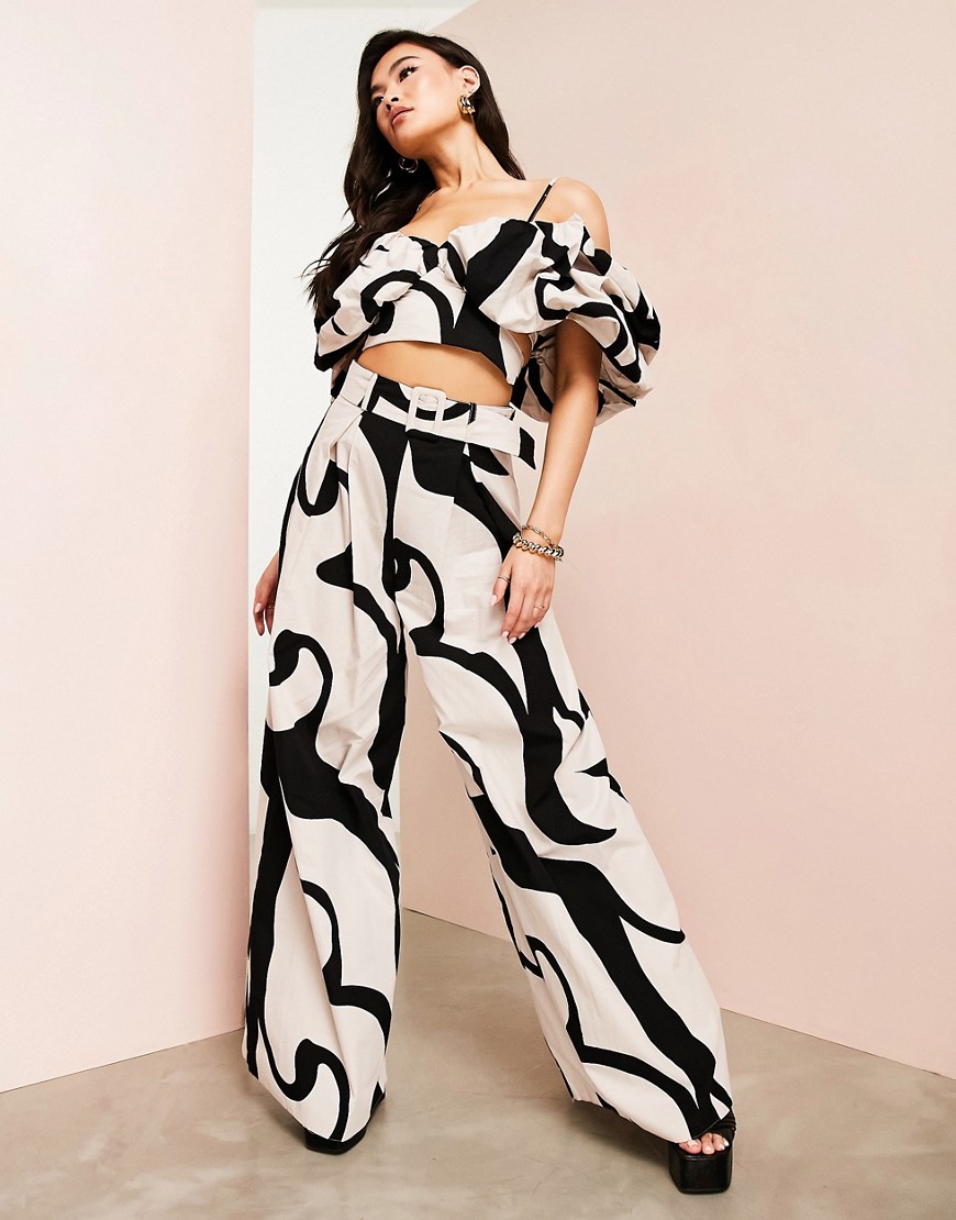 ASOS LUXE cotton wide leg pants in swirl print - part of a set-Multi