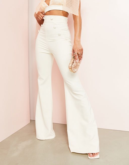 ASOS LUXE - Cremehvide bukser med svaj og knapdetaljer - Del af sæt, 4 af 4
