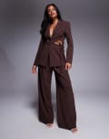 [ASOS LUXE] ASOS LUXE crepe wide leg tailored pants in chocolate (part of a set)-Brown 16 BROWN