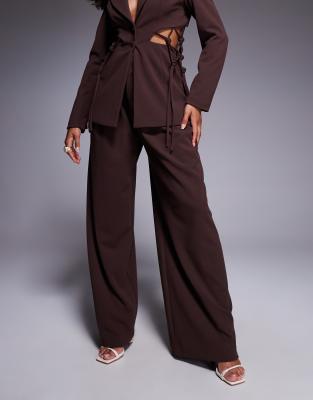 Asos Luxe Crepe Wide Leg Tailored Pants In Brown