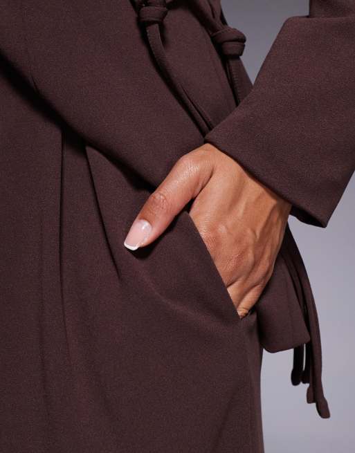ASOS LUXE crepe wide leg tailored pants in chocolate - part of a set, 3 of 5