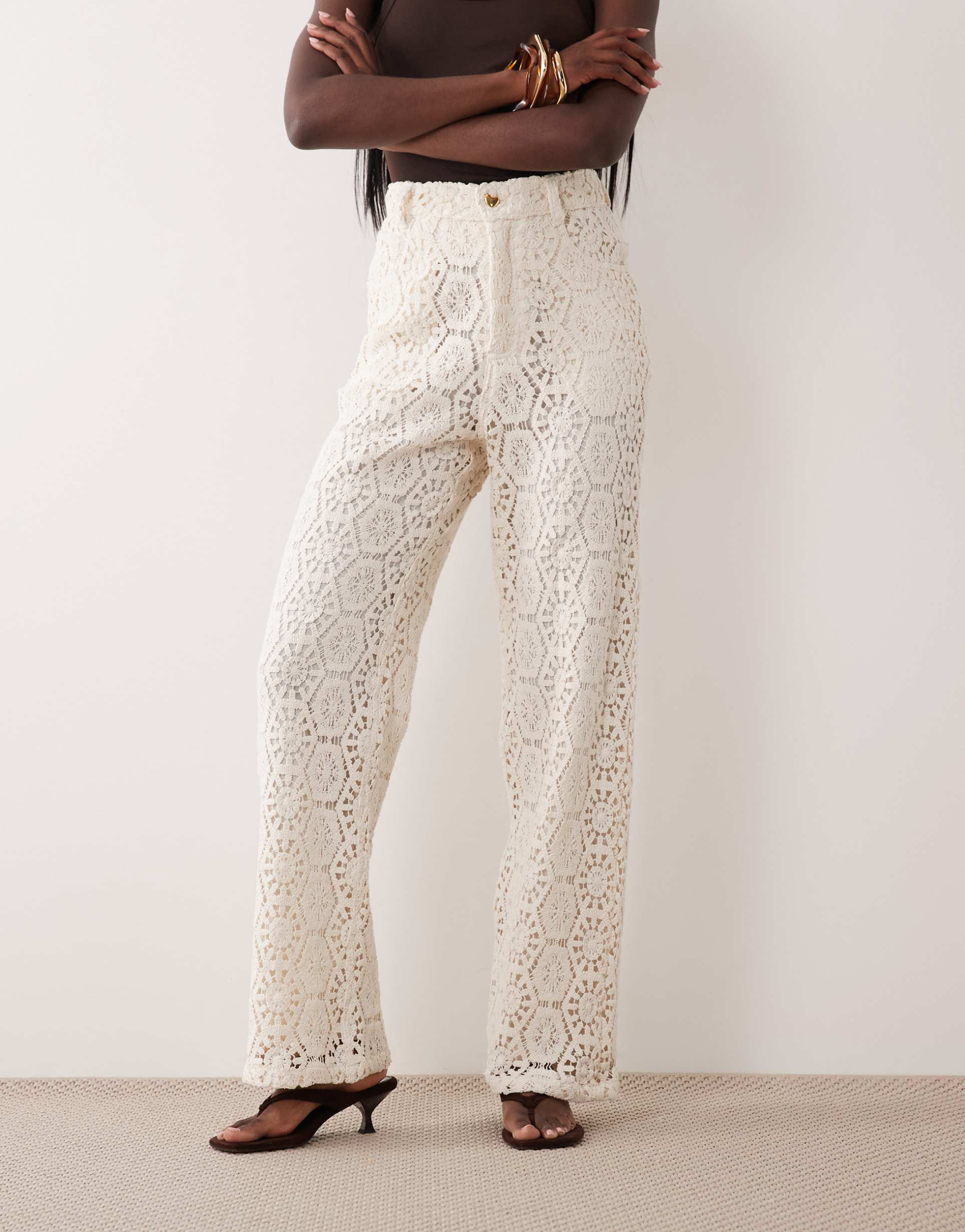 asos luxe crochet lace pants in cream