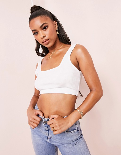 ASOS DESIGN crop cami with square neck and low back in white