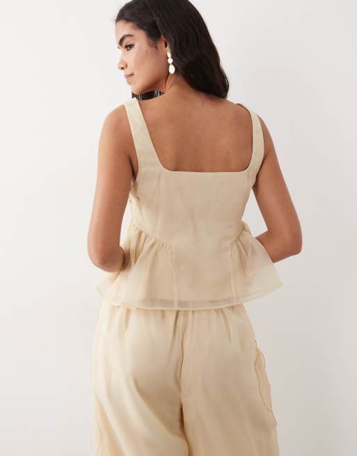 ASOS LUXE - Crop top peplo color albicocca con fiori in coordinato, 2 di 4
