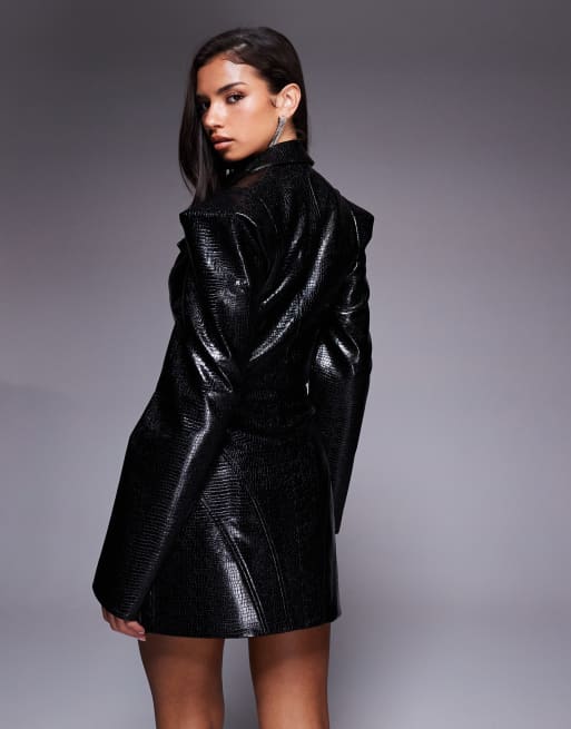 ASOS LUXE - Cropped blazer van PU met krokotextuur in zwart, deel van co-ord set, 4 van 4