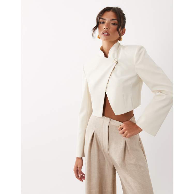 ASOS LUXE cropped boxy jacket with 80s wrap over front opening in