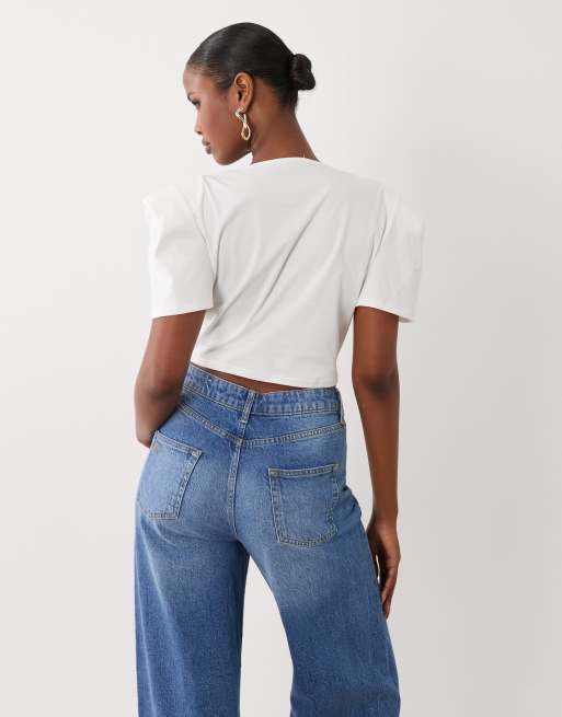 ASOS LUXE cropped t-shirt with metal trim in white, 4 of 4