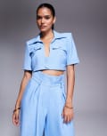 [ASOS LUXE] ASOS LUXE cropped tailored shirt in light blue (part of a set) 14 Light blue