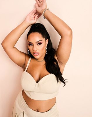 ASOS LUXE Curve 3 piece cupped bralet in stone