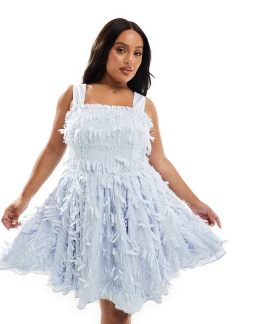 ASOS LUXE Curve – 3D – Blå miniklänning i skaterstil med rosett baktill, 3 av 4