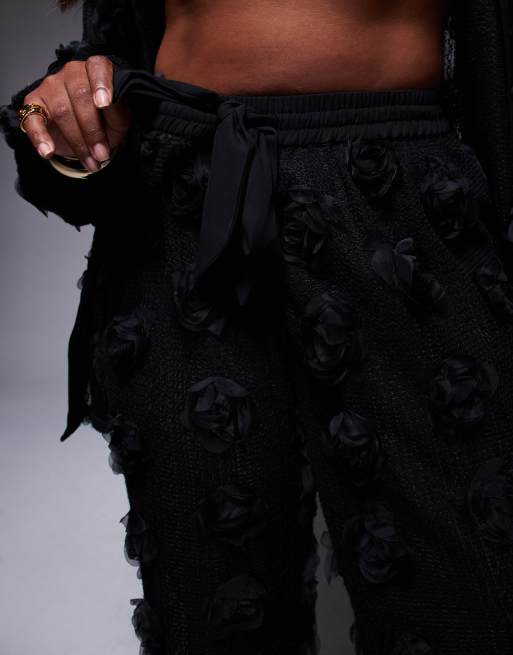 ASOS LUXE Curve 3D floral crochet beach pants in black (part of a set), 3 of 5