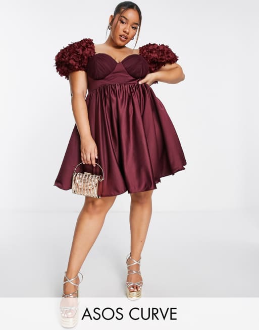 Infatuation Half Cup Satin Mini Dress in Wine