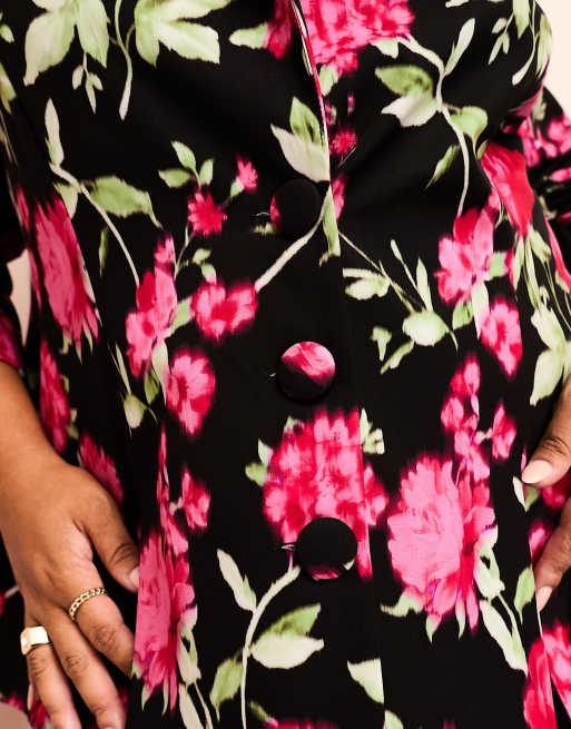 ASOS LUXE Curve – Anzugblazer in Schwarz mit Blumenmuster, 4 von 4