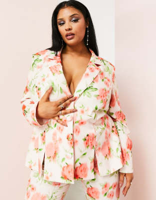 ASOS LUXE Curve - Anzugblazer mit Blumenprint-Bunt