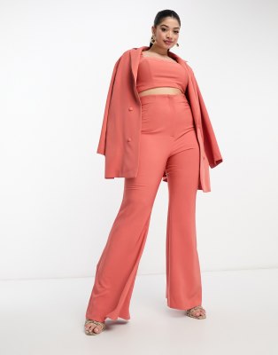 ASOS LUXE Curve - Ausgestellte Anzughose in Zimtrot, Kombiteil-Orange