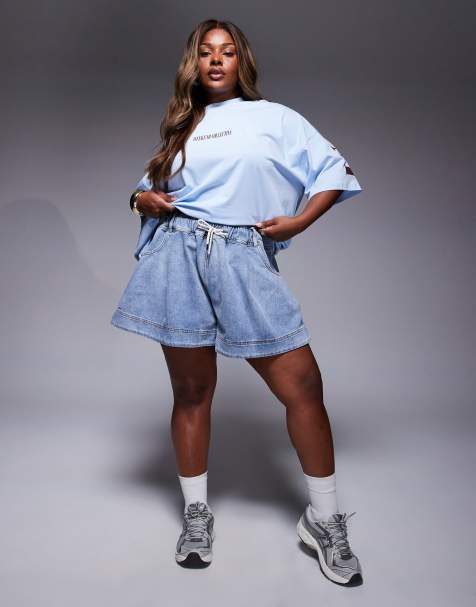 ASOS LUXE Curve – Ausgestellte Shorts mit Kordelzug, herzförmiger Tasche und heller Waschung - view 1