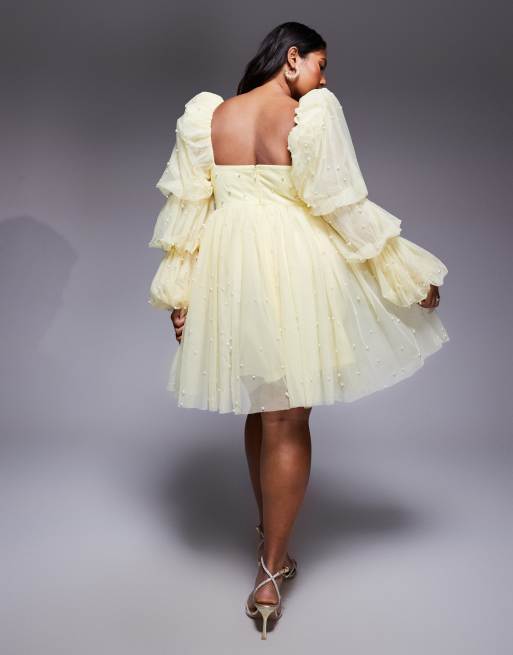 ASOS LUXE Curve Babydoll-jurk van tule met parelversiering in