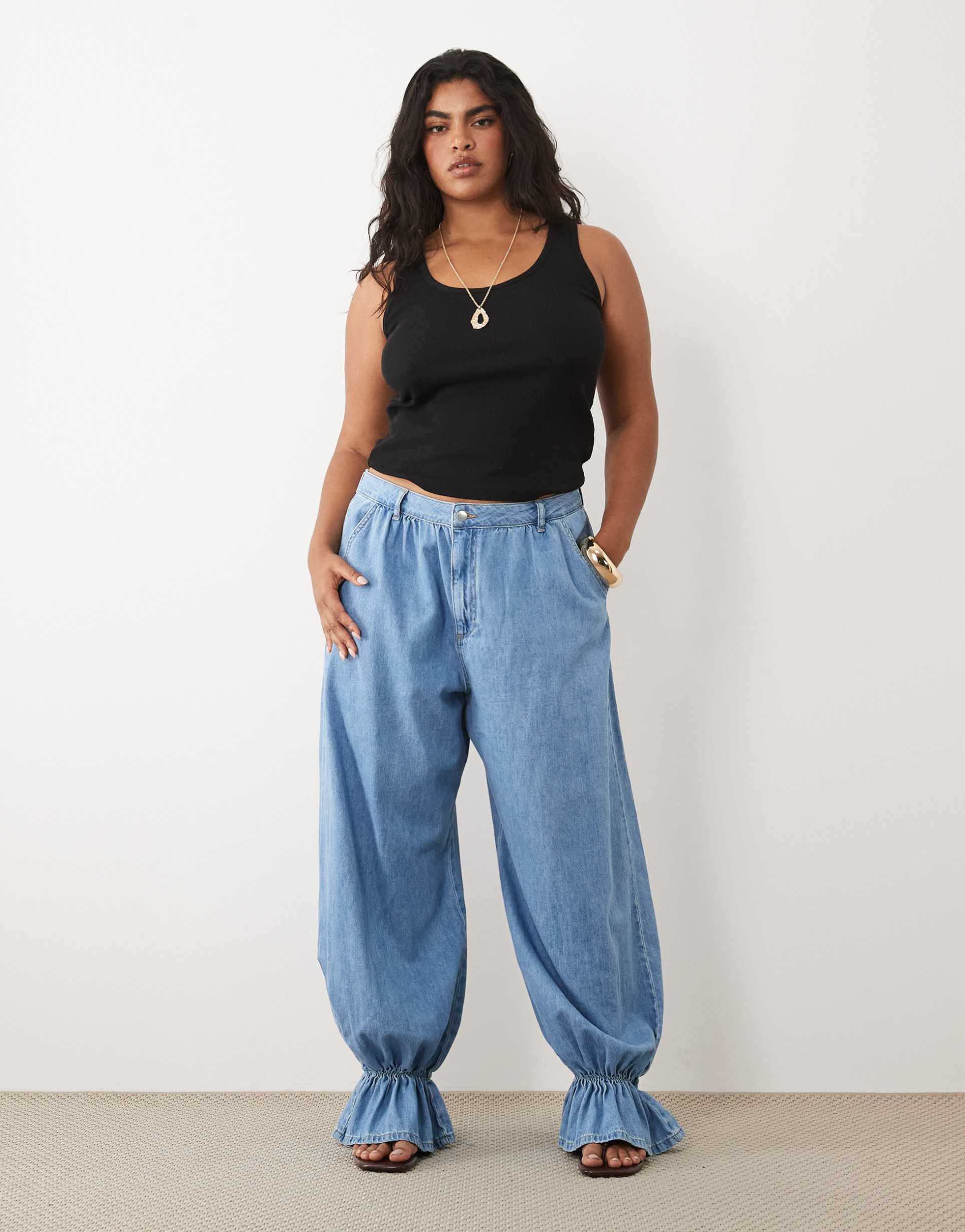 asos luxe curve balloon jeans in light blue