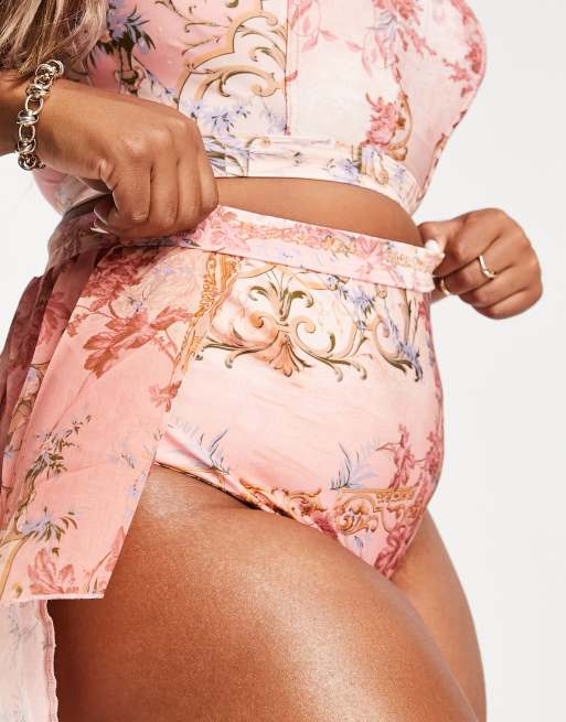 ASOS LUXE Curve - Bas de bikini à taille haute et imprimé foulard avec jupe superposée, 4 de 4